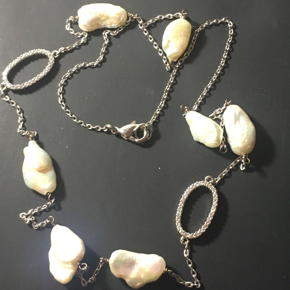 Sterling Silver Mother of Pearl CZ Necklace